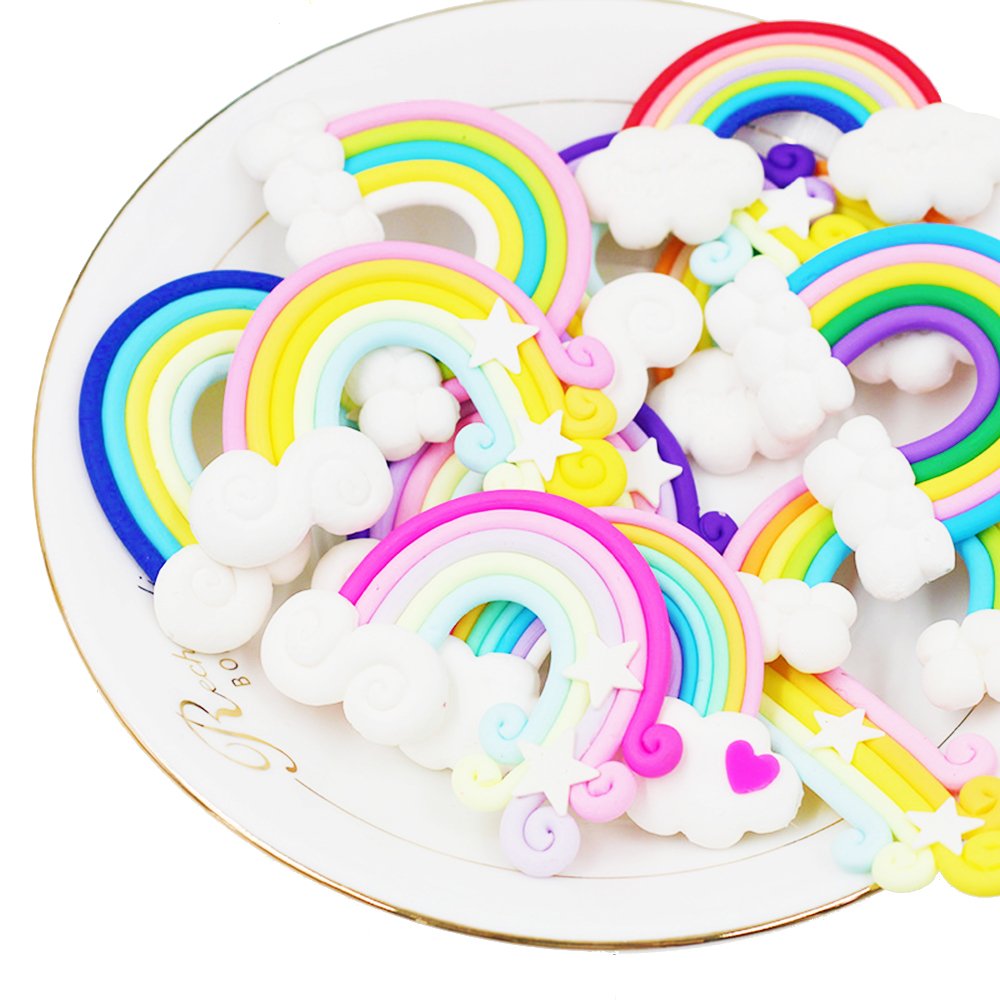 RayLineDo® 12pcs Random Rainbow and Cloud Shape Polymer Clay Embellishmentst Bright Color DIY Cabochon Craf Scrapbook Ornament