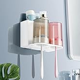So Nice Toothbrush Holders for bathrooms Accessories Wall Mounted,Electric Shower Toothbrush Holder White Plastic toothbrushes Holder Set for Kids with 2 Cups