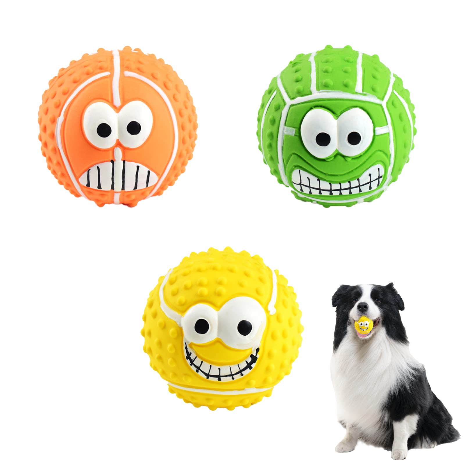 Gukasxi 3 Pcs Squeaky Dog Ball, Latex Rubber Dog Squeak Toys, 3.1'' Soft Bouncy Fetch Balls for Medium Small Pets Interactive Play, Teeth Cleaning Puppy Interactive Chew Durable Toy (Colored A)