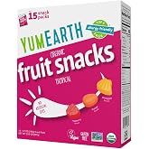 YumEarth Organic Tropical Fruit Snacks, 0.7oz Snack Packs (Pack of 15) | Allergy Friendly, Gluten Free, Non-GMO, Vegan, Dye Free