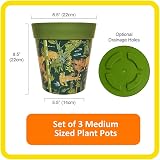 Hum Flowerpots 22cm Set of 3 Green Jungle Leopards Plastic Pots view 2