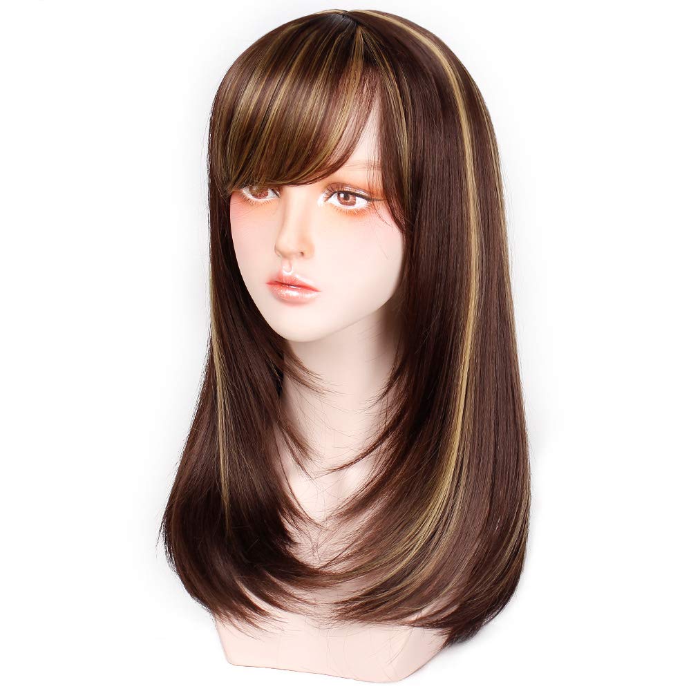 Forqueens Brown With Highlights Color Synthetic Long Straight
