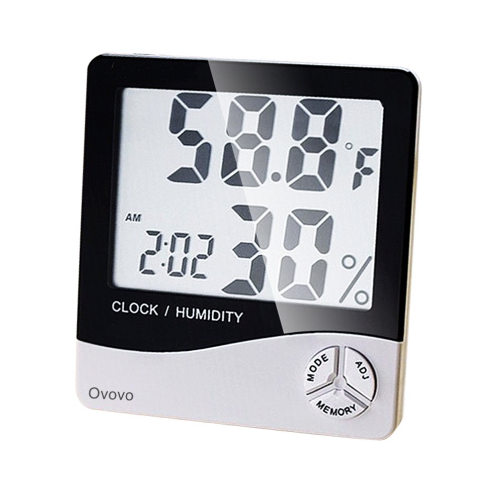 Ovovo Multifunctional LCD Digital Hygrometer Thermometer Indoor Outdoor Humidity Thermometer Clock Calendar °C/°F Switchable with MIN/MAX Records