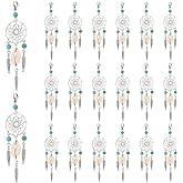 PH PandaHall 20pcs Dream Catcher Keychains, Dangling Dream Catchers Charm Pendants with Turquoise Shell and Clasps Filigree Ethnic Ornament for Home Car Hanging Keyring Jewelry Making