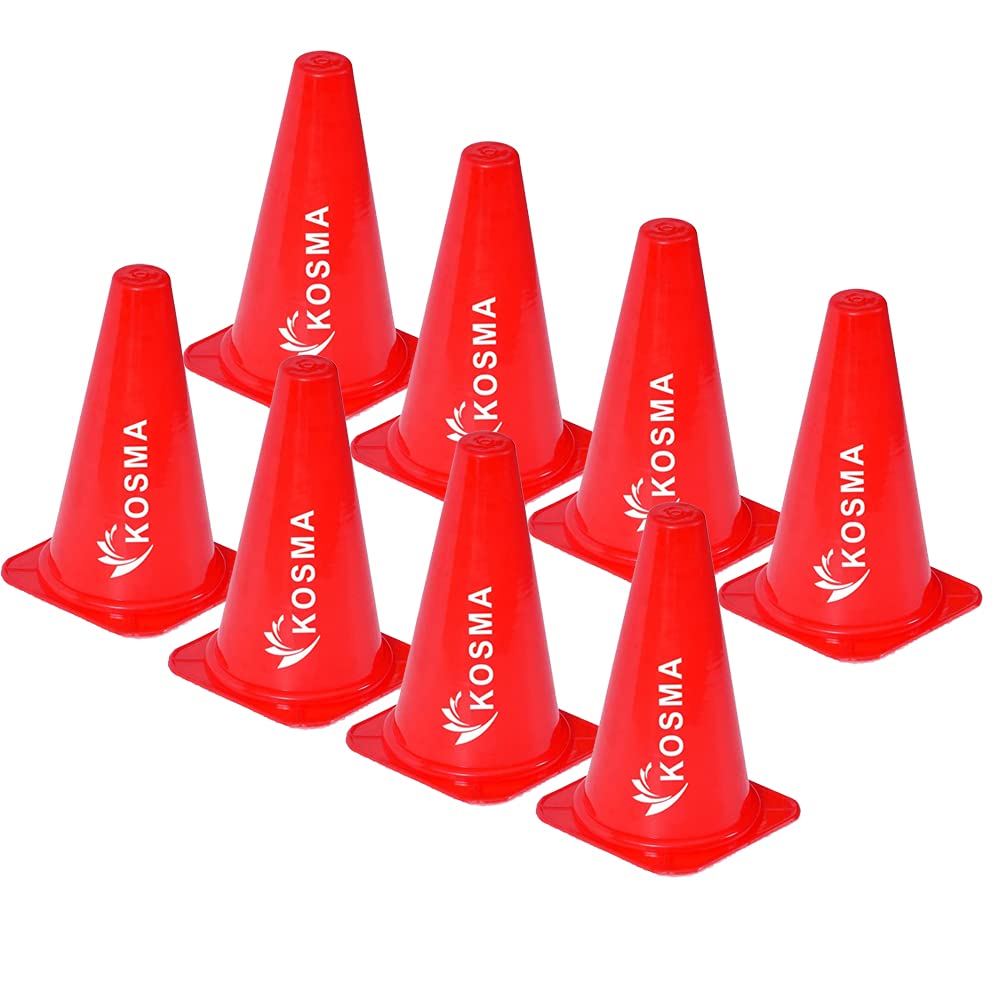 Kosma Set of 12 Multi Sport Marker Training Traffic Cones | Multipurpose Space Markers Cones for Soccer Football Ball Agility Training - Size: 9 Inch (Red)