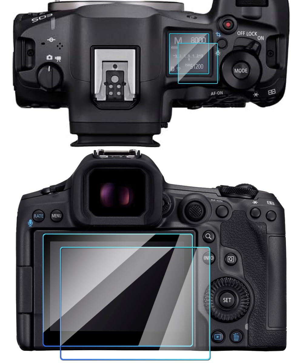 ADQQUI R5II Top+Screen Protector Compatible for Canon EOS R5 Mark II Mirrorless Camera (2+2 Pack), Anti-Scratch Tempered Glass