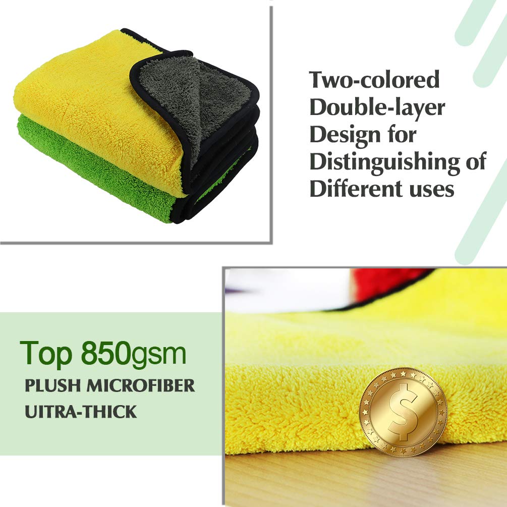 Oladwolf Mikrofasertücher zur Autopflege,2 Stück Mikrofaser Poliertuch + 1 Auto Waschhandschuh,Extrem saugstark und Weicher Auto-Trockentuch zum Auto Lackpflege,Waschen,Putzen und Polieren 45x38cm
