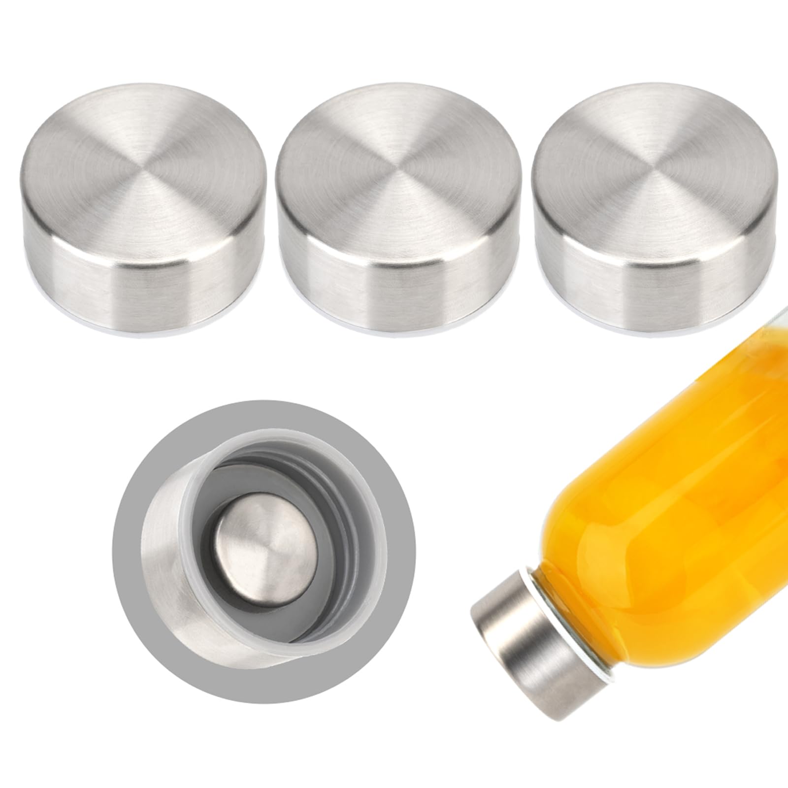 Photo 1 of Zukro 18 oz Glass Juice Bottles Replacement Lids, Stainless Steel Cap for Luxfuel/Brieftons/Sursip 18oz/24oz Glass Water Bottles With Mouth Opening 1.49 Inch, Leak-Proof, BPA Free, Set of 3