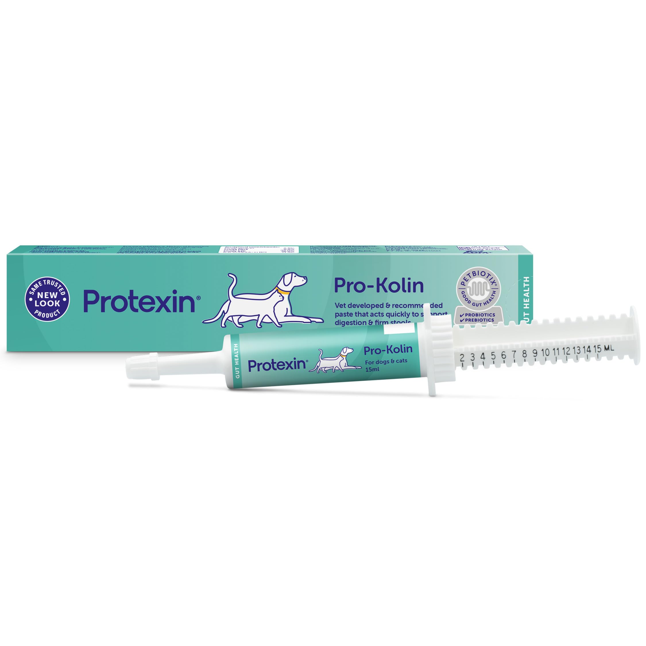 Protexin Pro-Kolin – Probiotic & Prebiotic Digestive Support Paste for Dogs & Cats – Fast-Acting Stool Firming Formula with Kaolin – Vet Recommended – Ideal for Cats & Small Dogs – 15ml Syringe