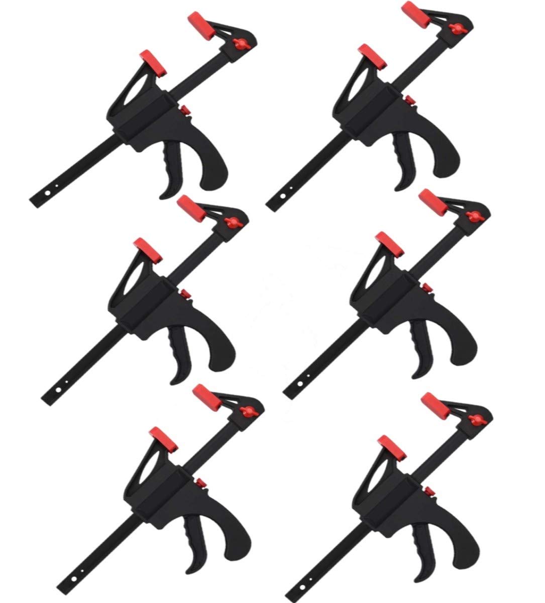 KAHEIGN 6Pcs Quick Grip Clamps, 4 inch Ratchet Bar Clamps One Hand Quick-Release Bar Clamp Tools for Wood Fast Easy Clamping