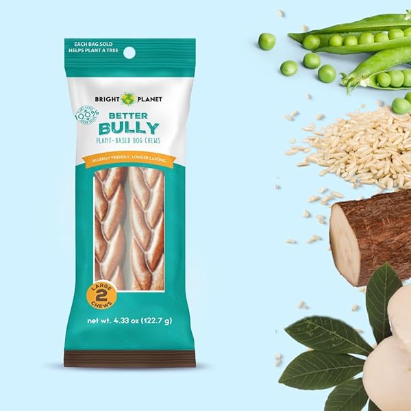 BRIGHT PLANET PET | BETTER BULLY VEGAN DOG CHEWS 2CT LARGE | LONG LASTING CHEW | HYPOALLERGENIC ALLERGY- FRIENDLY PLANT-BASED | MADE IN USA
