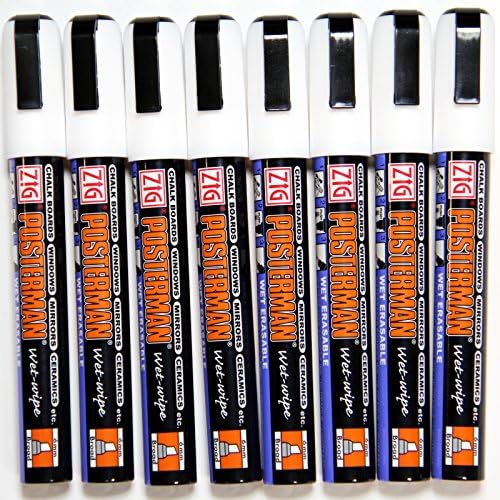 6mm nib - Pack of 8 Posterman Wet Wipe White Liquid Chalk Pens WPMA550