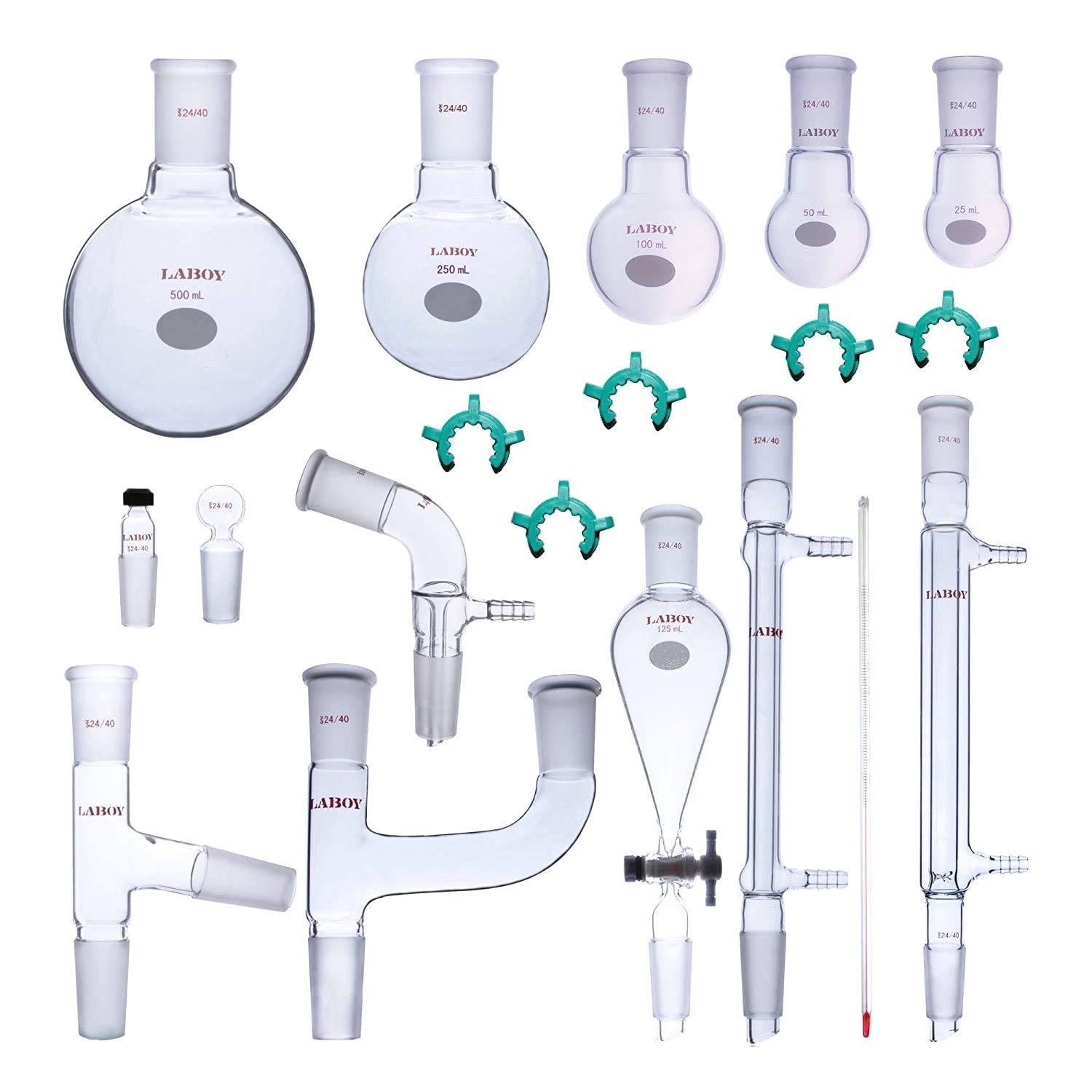 Laboy Glass Organic Chemistry Kit 24/40 Lab Glassware Set Distillation Apparatus 19pcs: Industrial & Scientific