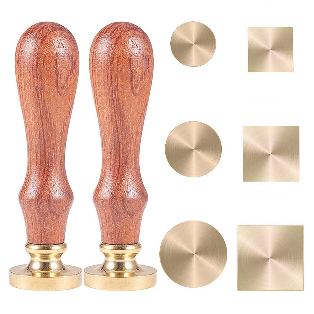 CRASPIRE Brass Retro Wax Sealing Stamp Set, 6Pcs Blank Removable Sealing Brass Stamp Head 2Pcs Wooden Handle Wax Seal Stamp Kit for Wedding Invitations Gift Cards Letters Envelopes Wine Packages
