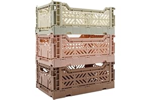LUNA CRATES Collapsible Storage Box, Foldable Crate Organizer Bin with Handle, Stackable Crates for Home Organization (LightGray-MilkTea-WarmTaupe, 4L - 3-Pack)