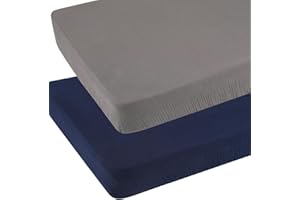 KNLPRUHK Muslin Pack and Play Sheets Fitted Compatible with Graco Pack n Play Playard Crib and Other 27 x 39 Inch 24 x 38 Playpen/Mini Crib Mattress Soft 100% Cotton Grey & Navy