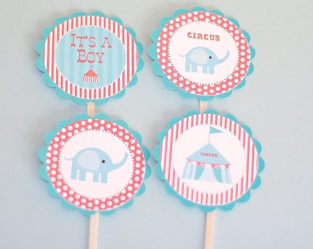 Amazon Com 12 Vintage Circus Elephant Baby Shower Cupcake Toppers