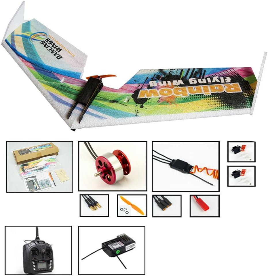 DW Hobby EPP RC Airplane Trainer, Rainbow V2 Fly Wing Aircraft, Remote control Flying Model Plane KIT with power system with DEVO 7E Transimitter (Left hand throttle) and Receiver RX601