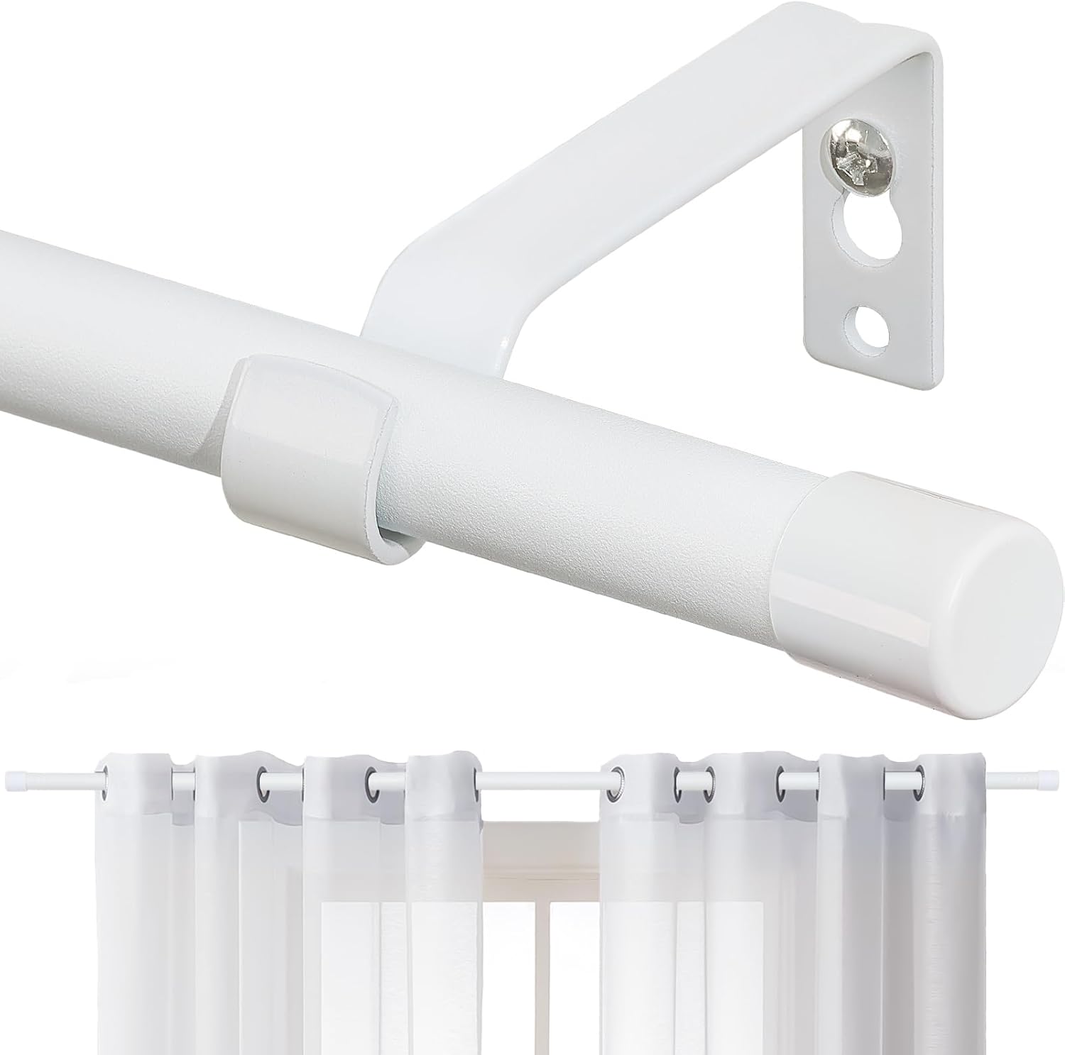 Window Treatment Hardware - Curtain Rods for Windows 28 to 48 Inch, 5/8 Inch Matte White Curtain Rod Heavy Duty Small Drapery Curtain Rods Set with Brackets, Size: 23-52 Inch