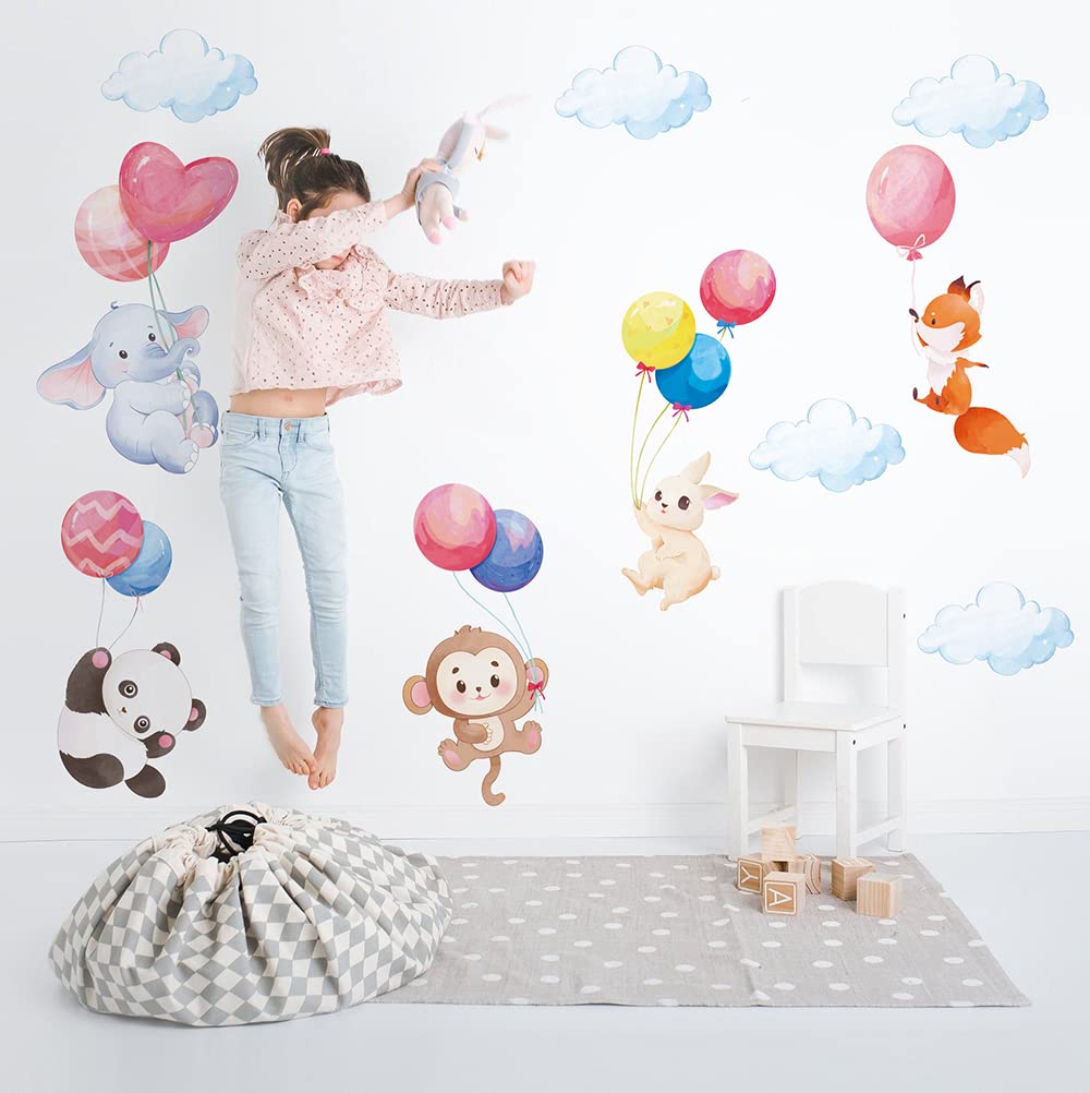 Runtoo Wall Tattoo Balloon Animals Wall Sticker Forest Animals Monkey Elephant Panda Wall Decal Children's Room Baby Room — image 1