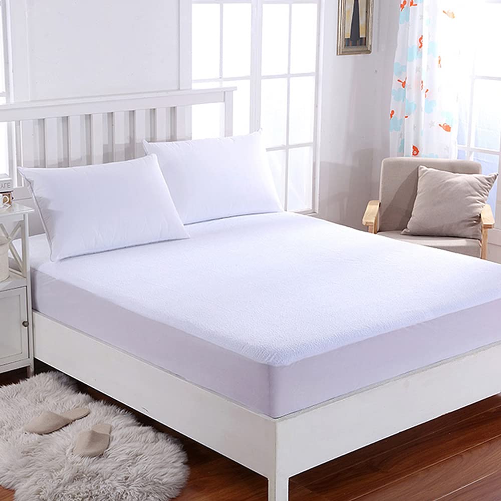 Grace Home Waterproof Mattress Protector - Soft Anti-allergy Absorbent Non-Noisy Terry Towel Fitted Mattress Cover (Single)