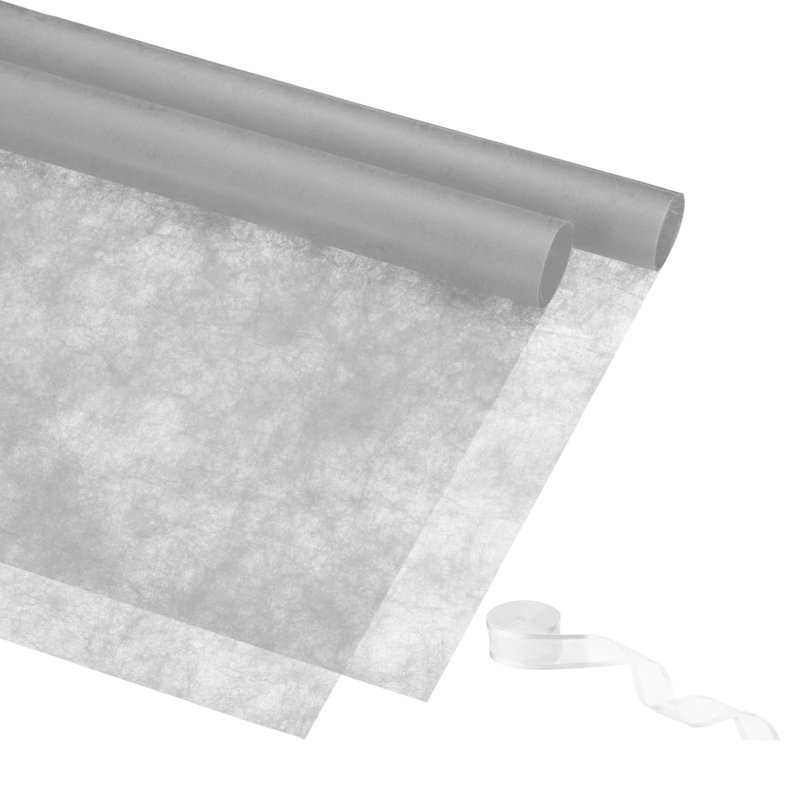 PATIKIL 22.8"x22.8" Flower Wrapping Paper, 20 Sheets Non-Woven Waterproof Florist Floral Bouquet Wrap Paper Korean Style with 1 Roll Ribbon for DIY Crafts Gift Packing, Light Gray