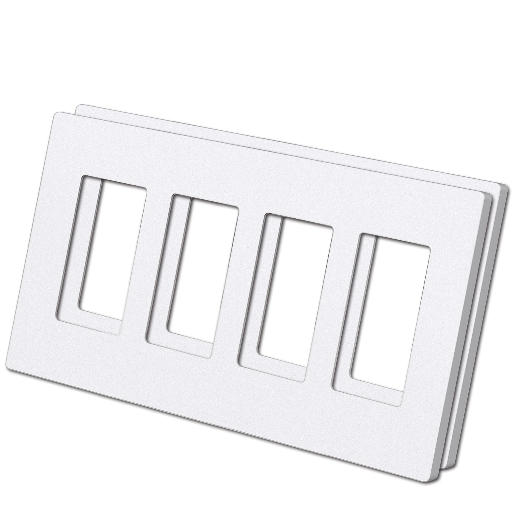 Photo 1 of (2 Pack) BESTTEN USWP6 Matte Snow White 4-Gang Screwless Wall Plate, Decorator Outlet Cover, for Light Switch, Dimmer, USB, GFCI, Receptacle, H4.69” x W8.35”, UL Listed