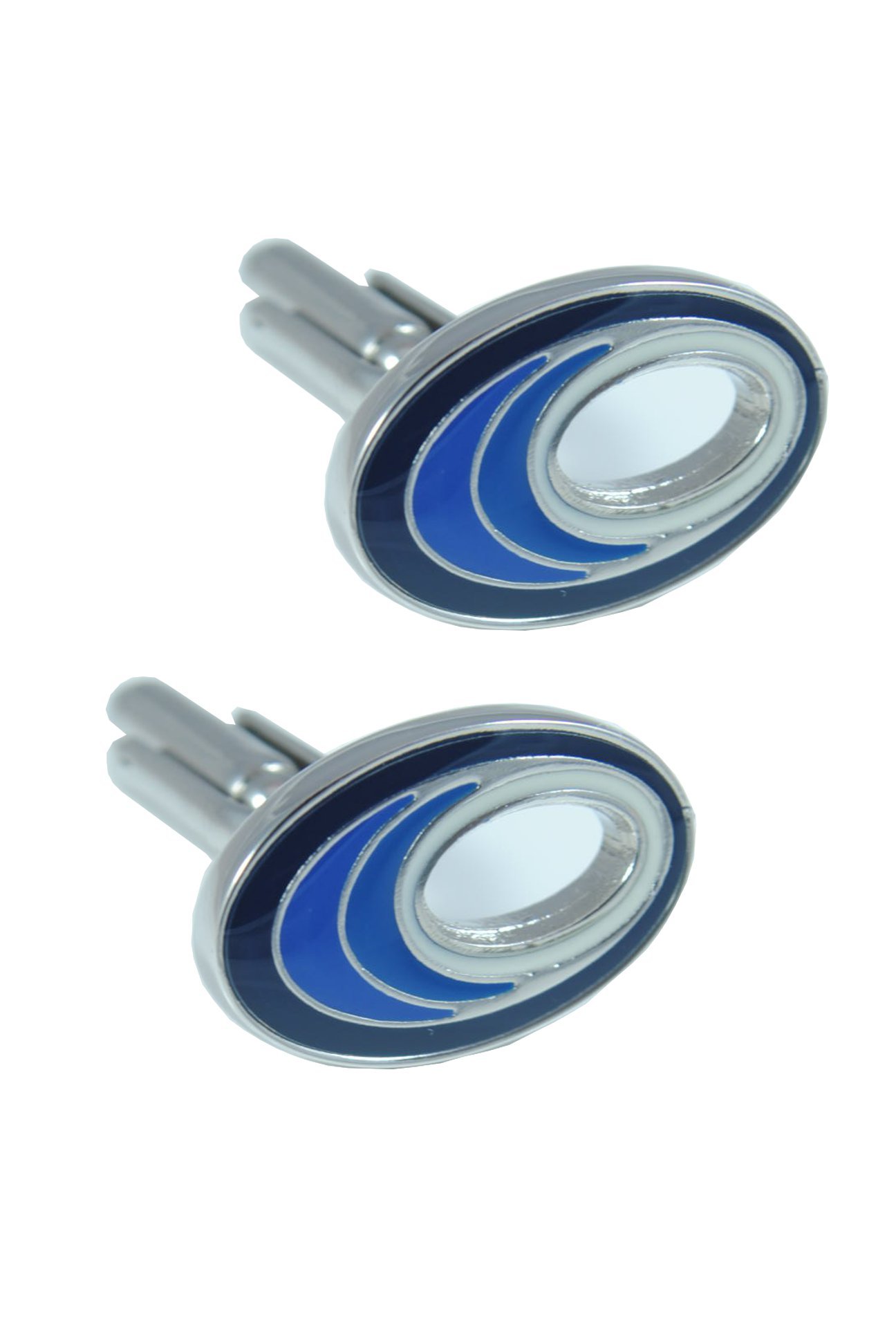 Cufflinks for Men + Presentation Box - Blue - Oval With Inner Hole - Brass Metal - You Can See Through Them - Navy Blue, Black, White & Silver Colours - One Pair