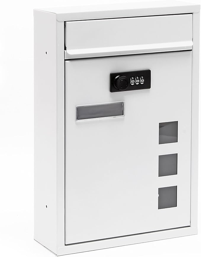 Wall Mailbox White Code Lock Letterbox Postbox Pillar Letter Mail Post