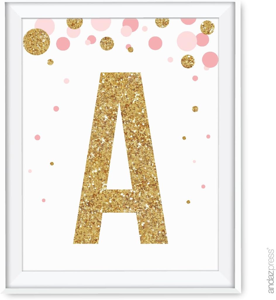 Andaz Press Nursery Wall Art Decor, Pink and Printed Gold Glitter, Letter A, 8.5x11-inch, 1-Pack, Unframed Prints Poster