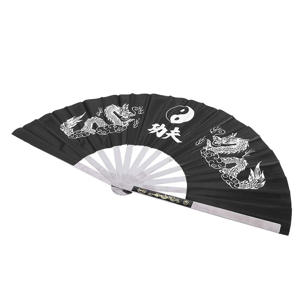 Martial Arts Fan Tessen Fan Weapon Stainless Steel Nylon Stainless Steel Tai Chi Martial Arts Kung Fu Dan Practi Training Performan Fan Blue (Black)