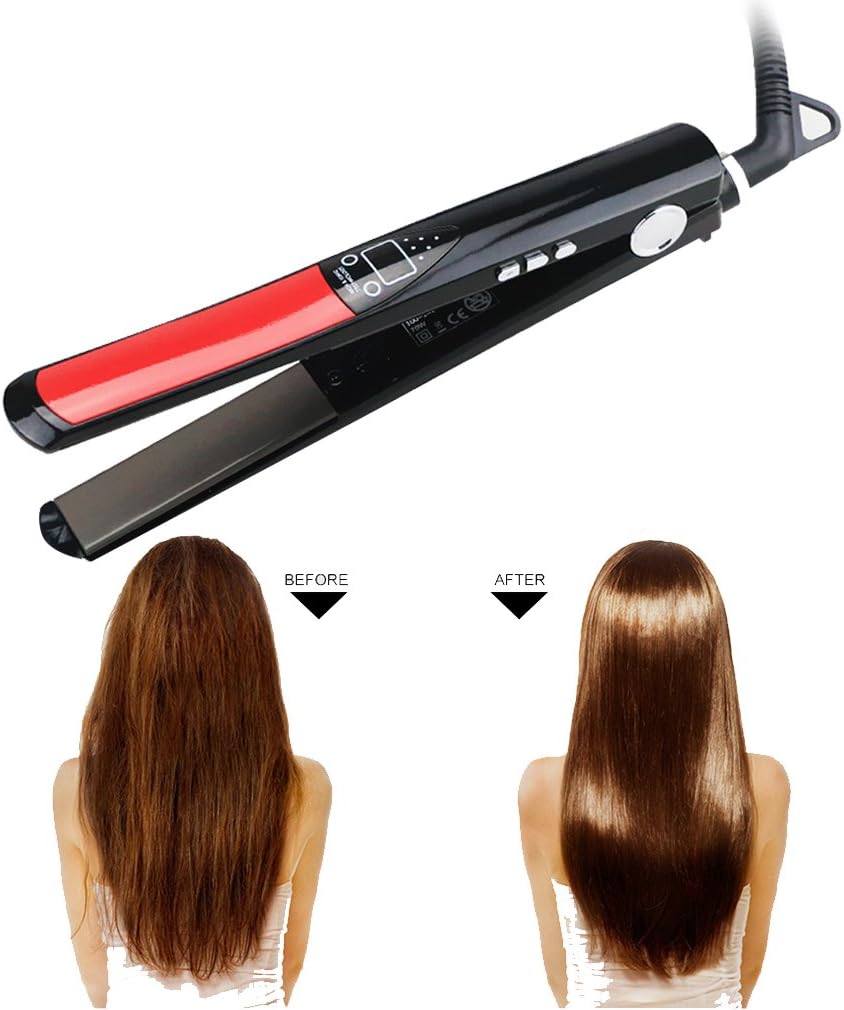Negative Ion Flat Iron,Floating Ceramic Curling Iron,1 Inch Nano Titanium Hair Straightener Brush With Digital LED Temperature Display Straightening,Dual Voltage,Make the Hair Supple