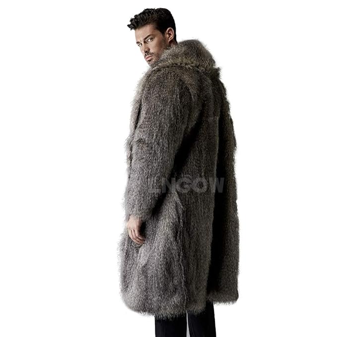 Amazon Lngow ファーコート ロング丈 フェイクファー メンズ 保温服