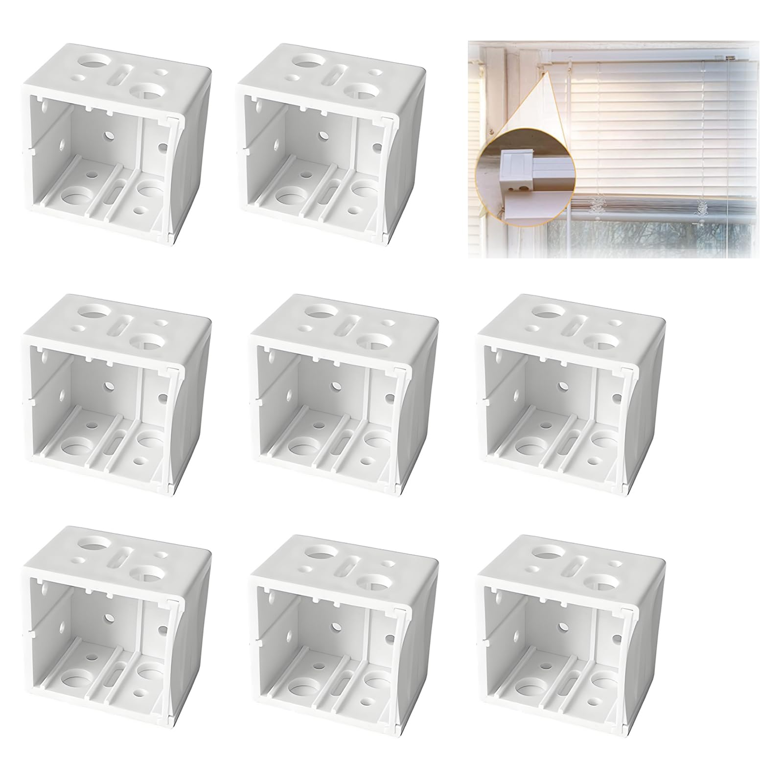 Xiciki 8 Pcs Venetian Blind Brackets, 25mm Window Profile Box Mounting Brackets for Blinds Venetian, White Square Headrail Track End Holder for Easy Installation