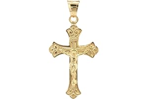 CROSS + CROWN Cross+Crown Premium 14K Gold Ornate Crucifix Necklace for Women & Men, Durable Double-Bonded 14K Yellow Gold Crucifix to Avoid Tarnishing, Authentic Ornate Crucifix Pendant for Men & Women with Premium Jewelry Box, Handcrafted in the USA