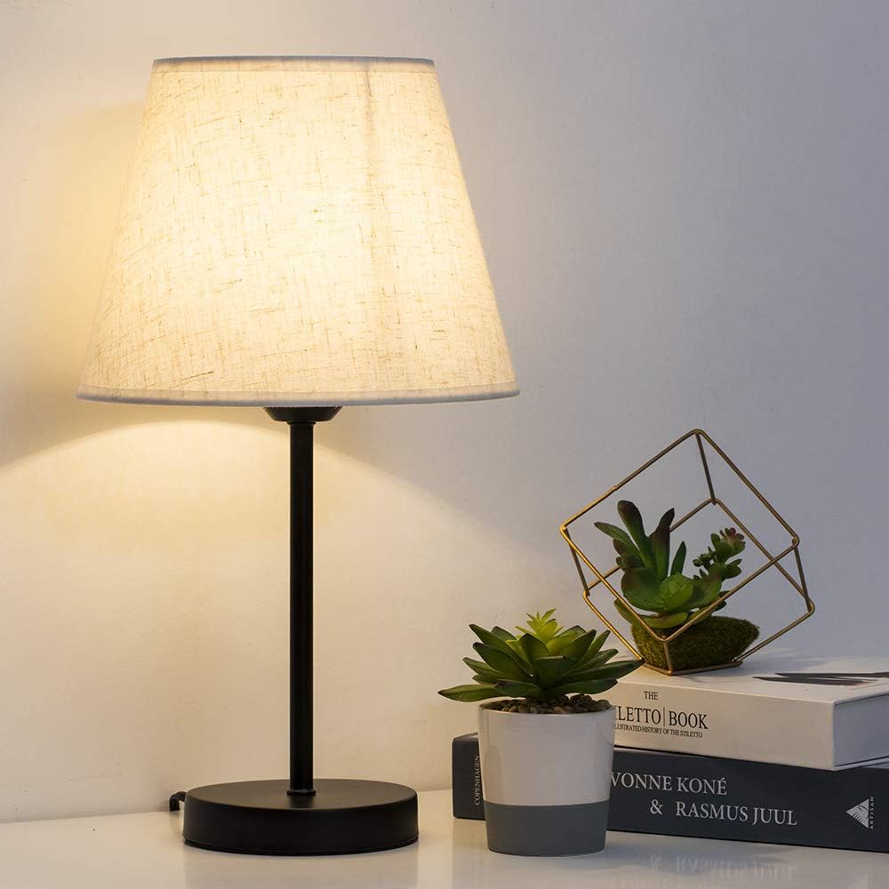 HAITRAL Bedside Table Lamps - Small Nightstand Lamps Set of 2 with Fabric Shade Bedside Desk Lamps for Bedroom, Living Room, Office, Kids Room, Girls Room, Dorm 15 Inches - Black: Home Improvement