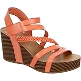 XAPPEAL Maggy - Women's Strappy Leather Open Toe Summer Wedge Sandals Coral, Size 9.5 Medium Width
