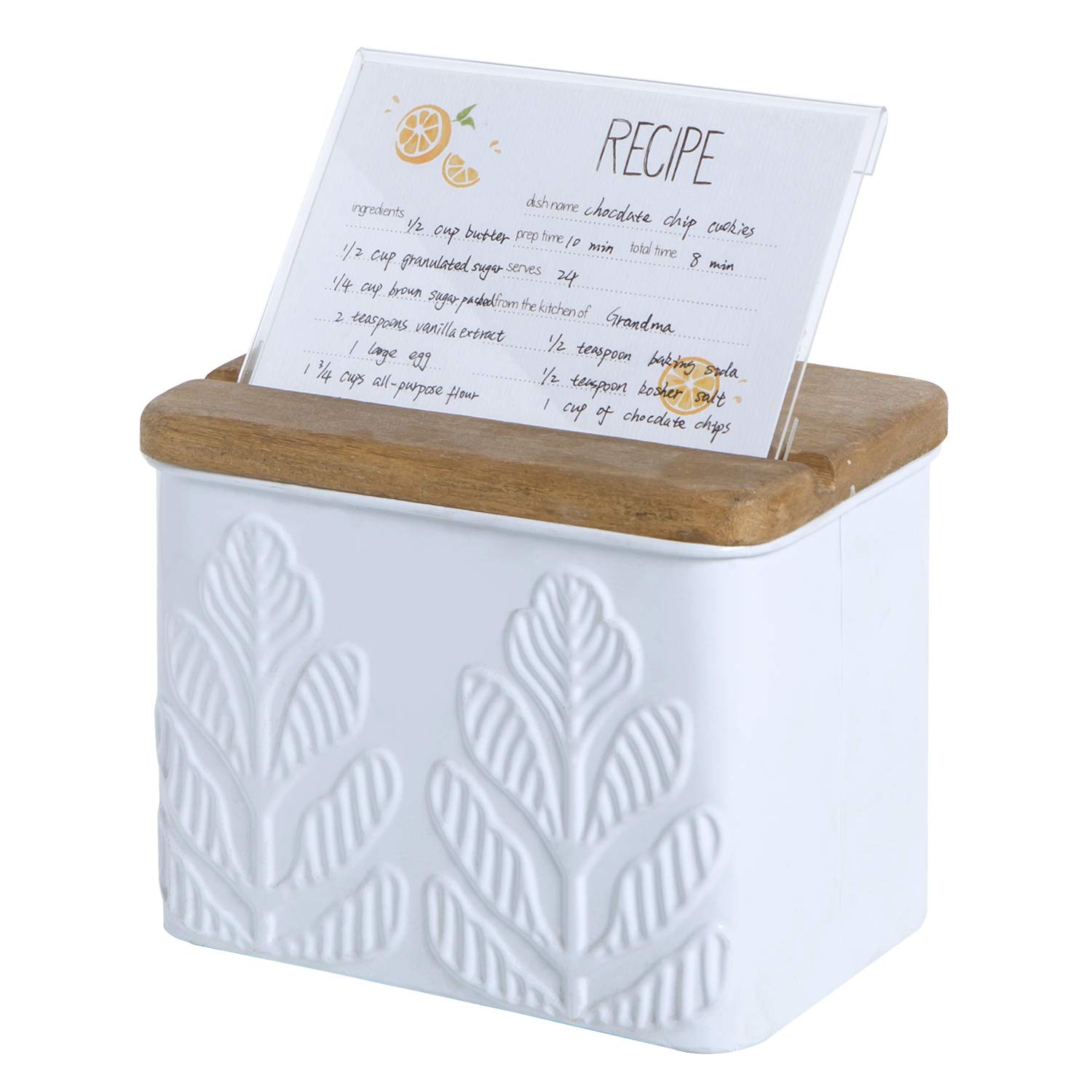 Photo 1 of NIKKY HOME 4x6 Kitchen Metal Recipe Organization Box with Cards and Dividers, Plant Embossing Pattern
