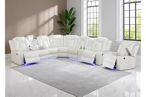 Anthato Power Recliner Sectional Sofa Set with LED Light, Leather Reclining Corner Couch & Chair, Theater Recliner Furniture with Cup Holders/Storage for Living Room (Sectional+Chair, Cream White)