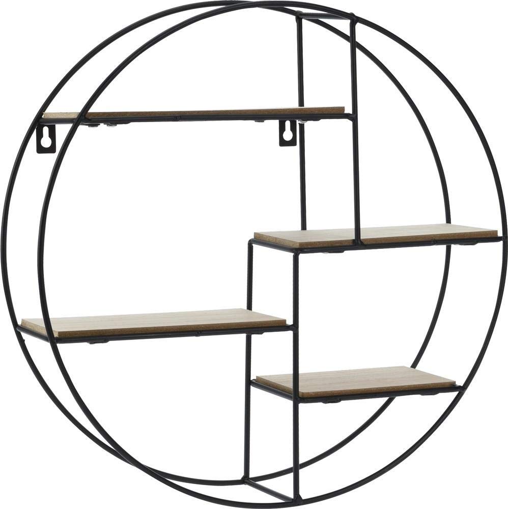 Home & Styling Round Wall Mounted Shelving Unit with Multi Shelf Storage Unit Round Black Metal