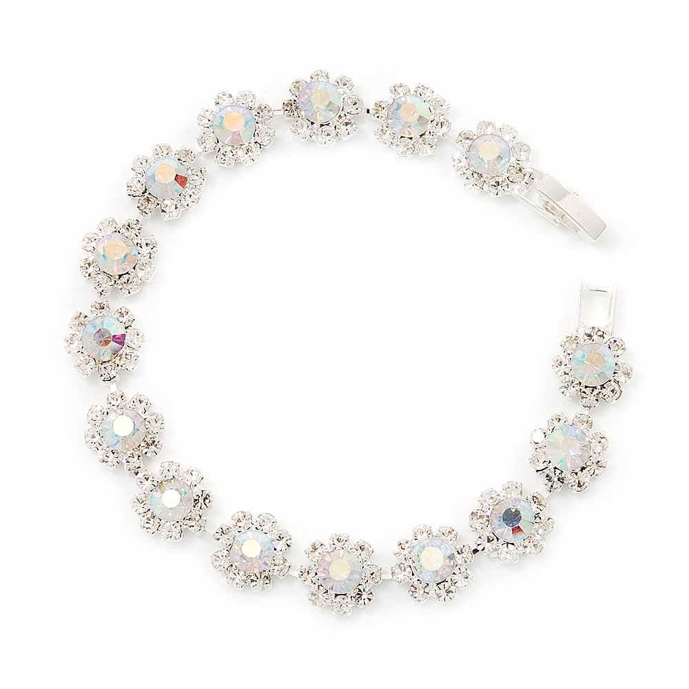 Avalaya AB/Clear Crystal Floral Bracelet/Silver Tone/ 17cm L/Size M