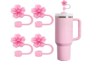 HUOTWOE 4 pcs Silicone Straw Cover Cap for Stanley Cup Compatible with Stanley 30&40 Oz Tumbler, 0.4in Dust-Proof Reusable Drinking Straw Toppers (Pink)