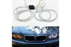 DXXLED 131 146 LED Angel Eyes Halo Ring Lighting Kit Compatible Daytime Running Lights White And Turn Signals Amber For BMW E46 3 Series Non Xenon Headlights Trims, 131x2 and 146x2