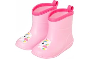 FUNCOO PLUS Toddler Kids Rain Boots Baby Rain Shoes Children Easy On Waterproof Boots for Boys and Girls