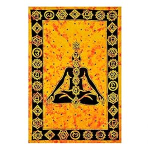 Future Handmade Tapestry Seven Chakra Yoga Meditation Tapestry Yellow Orange Tie Dye Tapestry Wall Hanging Hippies Tapestry (Twin Size, Design T2)