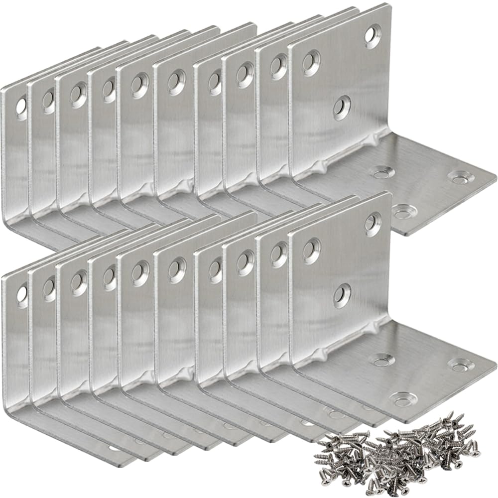 LOSYHU Angle Brackets Pack of 20, 40 x 40mm L-Shaped Bracket Heavy Duty Corner Bracket for Wood 90 Degree Metal Steel Brackets with Installation Hardware for DIY Furniture Fixation