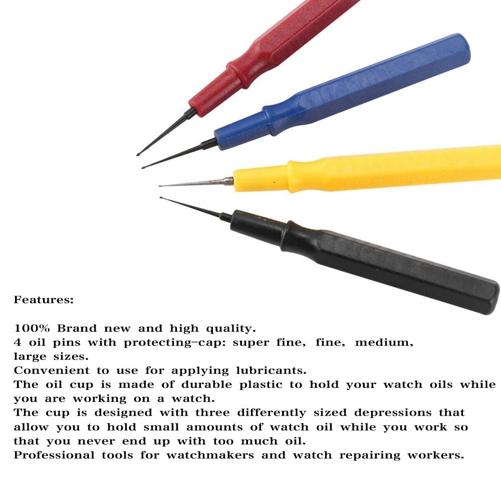 Acxico 1Set Watch Repair Tool Kit 4 Different Size Oiler Pen Needle With 1 Oil Cup For Watchmaker Watches Clocks Repair