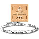 ROYNRAU God Is In Control Beaded Bracelet For Women, Inspirational Christian Faith Adjustable Stainless Steel Engraving Motivational Friendship Gifts Jewelry