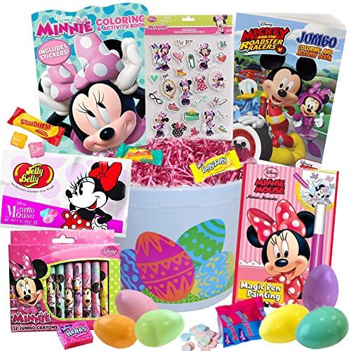 Minnie Mouse Easter Basket 20pc Kit, Easter Eggs, Easter Candy, Minnie Coloring Book, Mickey Coloring Book, Minnie Magic Pen, Jelly Beans, Minnie Stickers, Crayons, Pink Easter Grass and more Disney