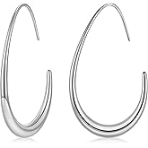 sovesi 14K Gold Plated Teardrop Hoop Earrings for Women, Lightweight Stainless Steel Oval Pull Through Gold Hoop Earrings for Women